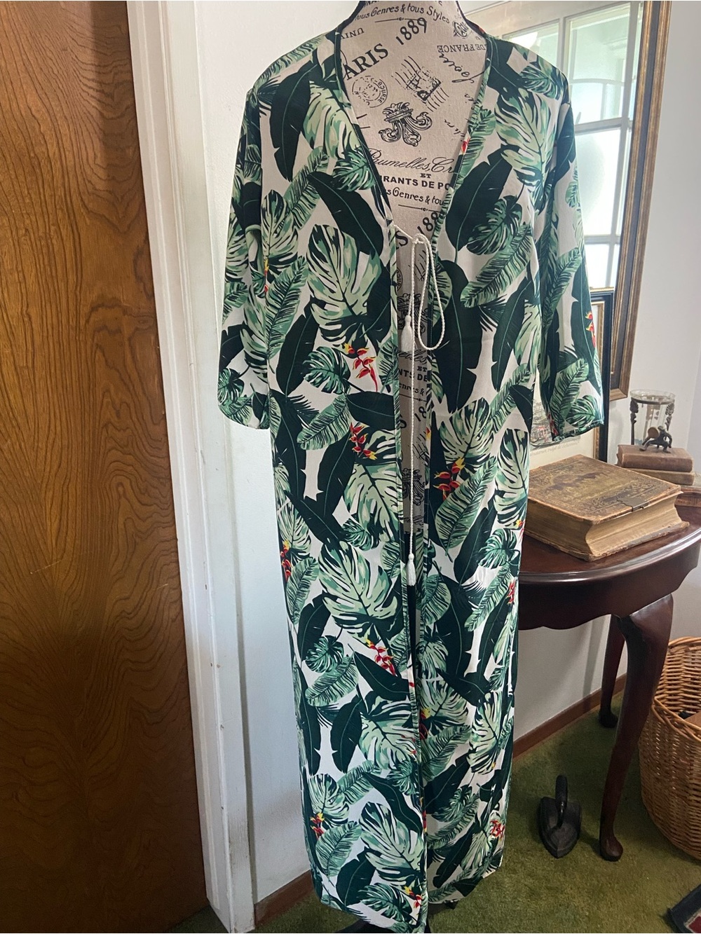 Rachel Zoe Green & White Tropical Leaf Kimono
